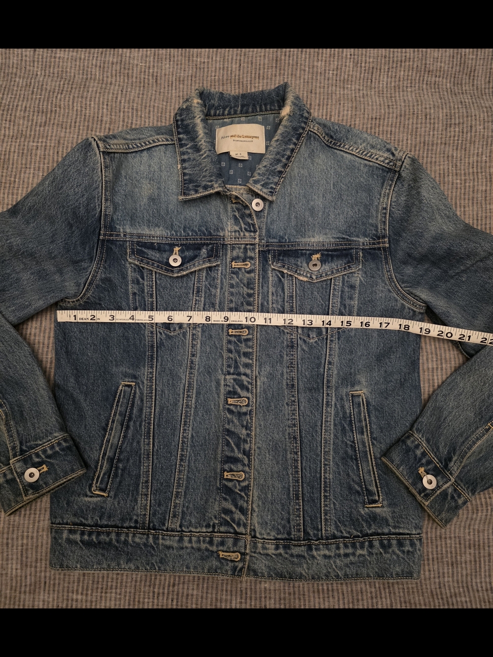 Anthropologie Pilcro Faded Distressed Blue Denim Trucker Jean Jacket Small - Picture 6 of 8